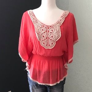 Dark coral shirt with embroidery